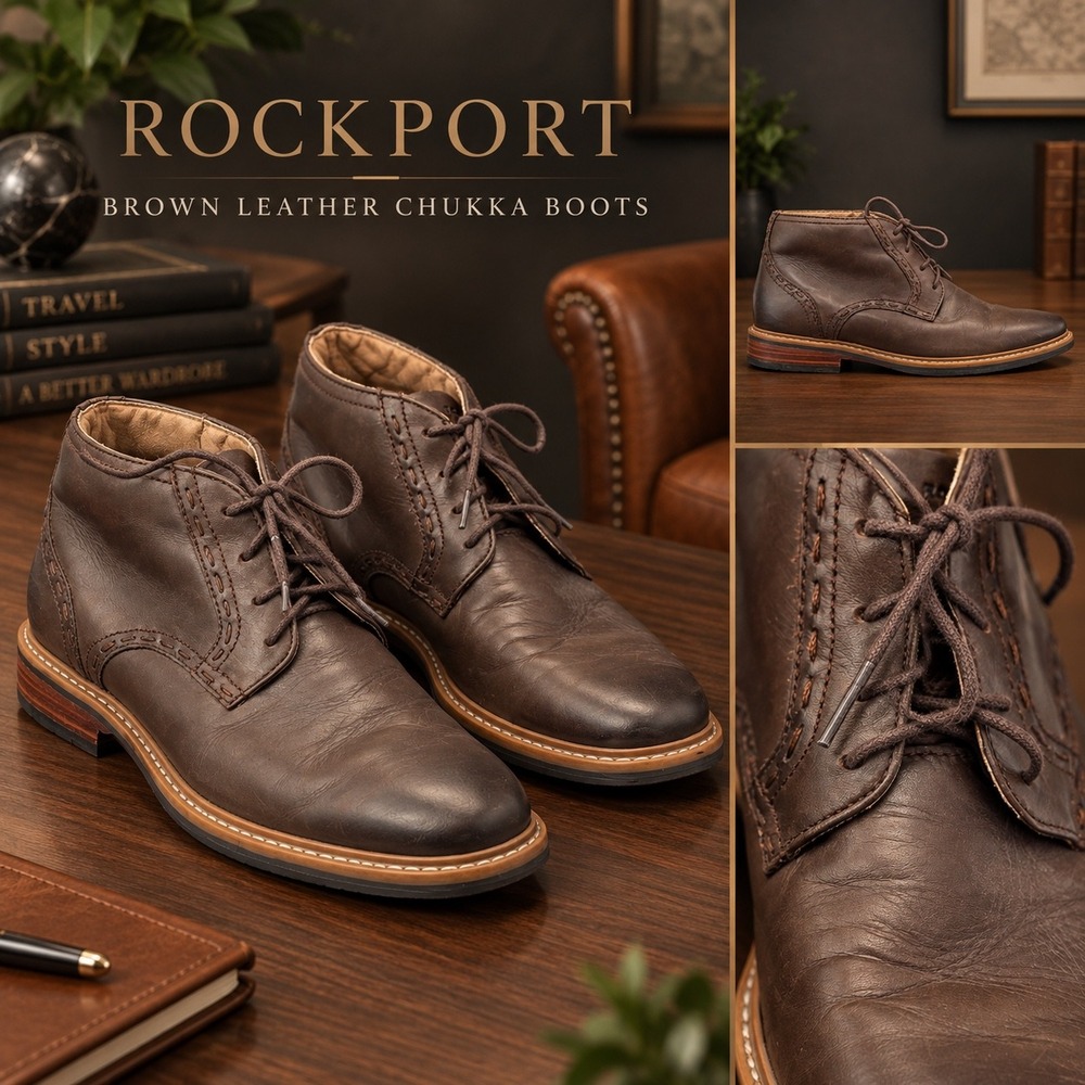 Rockport Mens Brown Leather Chukka Boots A12491 Adiprene by Adidas Size 9.5 M - Picture 1 of 15